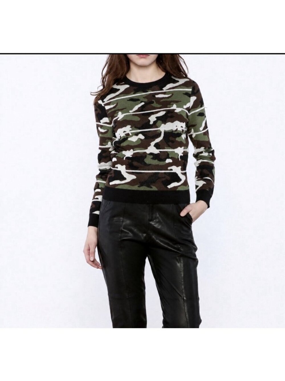 Veronica Beard Alpha Camo Jacquard Sweater Metallic Detail Sz Medium